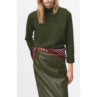 Mango Shoulder Button Mock Neck Sweater in Khaki Green at Nordstrom, Size Small