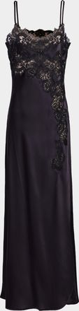 Loretta Caponi Giadeite Silk and Lace Long Dress