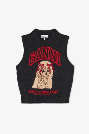 Ganni Mixed Graphic Wool Vest - Size XXS