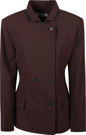 Iro Tailored Deep Burgundy Double-Breasted Jacket with Black Detailing