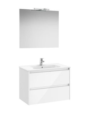 Roca Mueble Lavabo 800mm Tenet 2 Cajones + Espejo Y Aplique Led Blanco Brillo