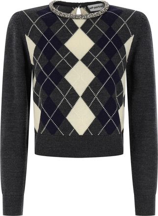 Self Portrait Grey Argyle Crystal Trim Maglioni Grigio-Donna
