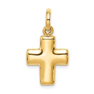 Diamond2Deal 14k Yellow Gold Puffed Cross Charm Pendant