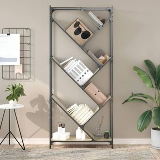 Berkfield Home Durable Bookcase Sonoma Oak 79x30x180 cm Engineered Wood & Metal in Natural | Size: 79 x 30 x 180 cm