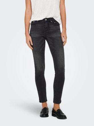 Only Skinny-fit-Jeans ONLY ONLWAUW MW ZIP SK ANK DNM BOX, Damen, Gr. XS (34), L&auml;nge 32, schwarz (washed schwarz), Denim/Jeans, Obermaterial: 64% Baumwolle,