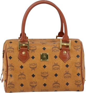 MCM Visetos Logogramme Handbag Canvas And Leather Brown Canvas Handbag (Pre-Owned)
