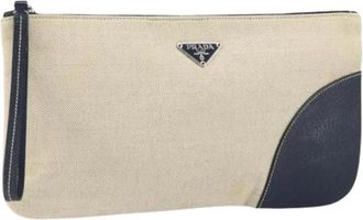 Prada Pre-owned Clutches, female, Beige, Size: ONE SIZE Pre-owned Vintage Canvas Clutch