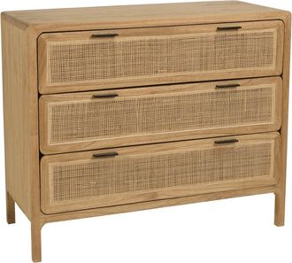 Macabane C&oacute;moda de 3 cajones y 100 cm de madera de mindi y rat&aacute;n natural