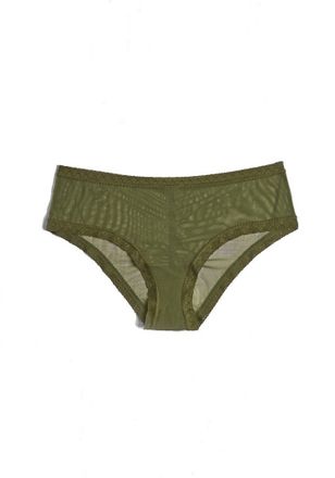 Blush Lingerie Womens Mesh Lace Trim Hipster Panty In Moss