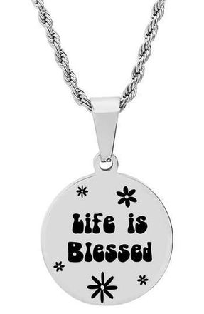 HMY Jewelry Stainless Steel Life Is Blessed Pendant Necklace in Metallic at Nordstrom Rack
