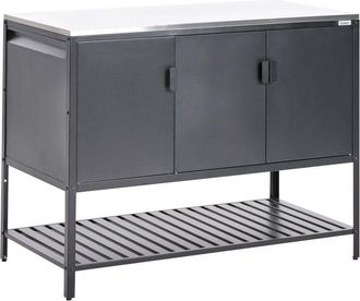 Beliani Armario De Cocina Exterior De Acero 3 Puertas Encimera De Acero Inoxidable Jard&iacute;n Negro Maenza