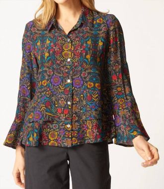 Habitat Off The Vine Double Flounce Shirt In Black Floral