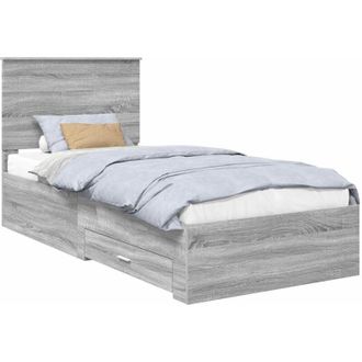vidaXL Bed Frame with Drawer Grey Sonoma 90 x 200 cm Engineered Wood vidaXL