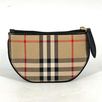 Burberry Beige Leather Canvas Coin Purse/Coin Case (Pre-Owned)