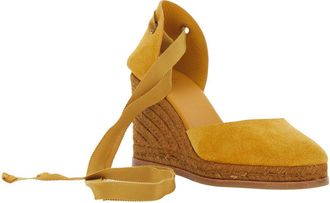 Castaner Womens Wedges Camilla Yellow Suede Leather Shoe