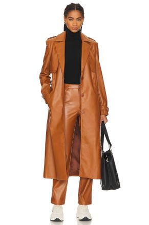 Bardot Faux Leather Trench Coat In Tan