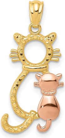 Diamond2Deal 14k Yellow and Rose Polished Diamond-cut Sitting Cats Pendant