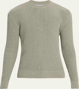 Bergdorf Goodman Mens Wide Rib Cotton Crewneck Sweater