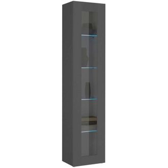 Dmora Dmora - Vetrina Arnika, Credenza a 1 anta con ripiani in vetro, Mobile da soggiorno multiuso, 100% Made in Italy, cm 40x30h180, Antracite