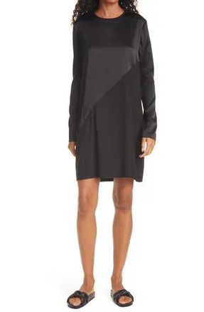 ATM Anthony Thomas Melillo Long Sleeve Stretch Silk Minidress in Black at Nordstrom Rack, Size X-Small