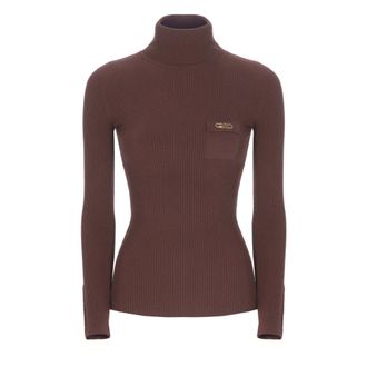Elisabetta Franchi Turtlenecks, female, Red, Size: M Bordeaux Sweater with High Neck