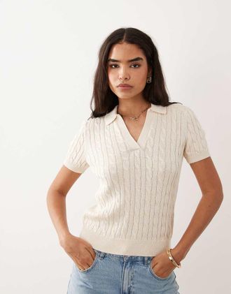 Ralph Lauren Polo in maglia sottile color crema-Bianco