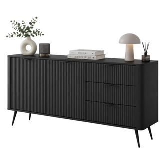 Dmora Aparador Halilala, Alacena 3 Cajones, 2 Estantes, Puertas Batientes, Corredera, 163x38x81h Cm Negro