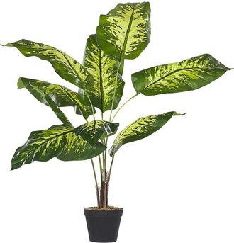 Beliani Planta Artificial En Maceta De Material Sint&eacute;tico Verde Y Negro 122 Cm Accesorio Decorativo Para Interiores Dieffenbachia