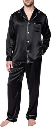 Petite Plume Silk Pajama Set in Black at Nordstrom, Size X-Small
