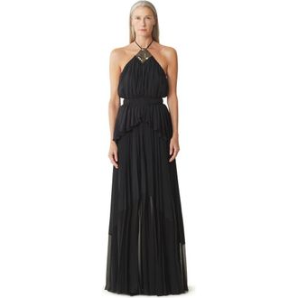 Lanvin Embroidered Dress In Silk And Charmeuse in Black at Nordstrom, Size 38 Eu