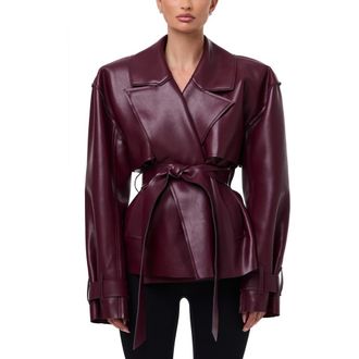 Naked Wardrobe Faux Leather Crop Trench Coat in Burgundy at Nordstrom, Size X-Large