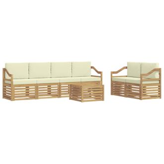 vidaXL Conjunto De Sof&aacute;s De Exterior 7 Pcs Blanco Y Crema Poli&eacute;ster Vidaxl