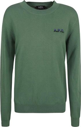 A.P.C. Rondgebreide trui - Heren - Ronde hals truien - Groen - S - Katoen - Truien & Vesten