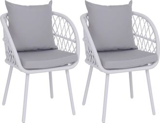 Hhg [nunca Usado] Juego De 2 Sillas De Jard&iacute;n Hhg-393, Sillones De Jard&iacute;n Con Reposabrazos, Entramado De Aluminio Tipo Cuerda, Estructura Gris Claro, Tapi