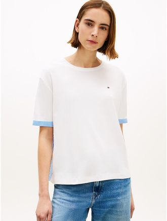 Tommy Hilfiger Womens Mixed-Media Tie-Back T-Shirt - White - XXS