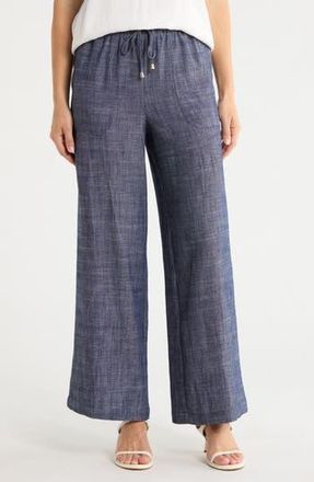 Ellen Tracy Wide Leg Chambray Pants in Chambray Blue at Nordstrom Rack, Size X-Small