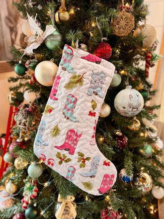Ida Mae Home Daisy Boots Holly Pastel Quilted Stocking In White