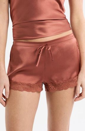Etam Milky Lace Trim Washable Silk Satin Pajama Shorts in Dune at Nordstrom, Size X-Large