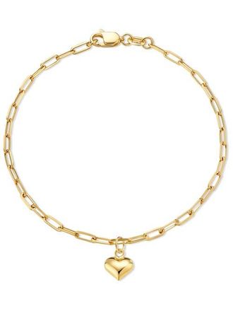 Devata Heart Charm Paperclip Chain Bracelet in 14K Gold in Yellow Gold at Nordstrom, Size 7.5