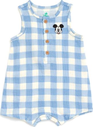 Disney Mickey Mouse Baby Boys Cotton Gauze Sleeveless Shorty Romper in Light Blue Mickey at Nordstrom, Size Newborn