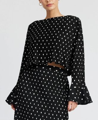 En Saison Darlene Swing Top Womens Black Polka Dot Bell Sleeve PALL582