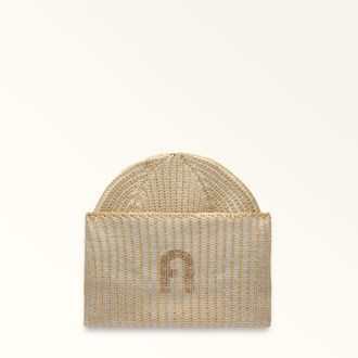 Furla Delizia Berretto Vaniglia Beige Misto Lana E Lurex + Strass Donna