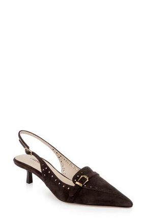 L'agence Lourdes Slingback Pointed Toe Kitten Heel Pump in Dark Brown Suede at Nordstrom Rack, Size 8.5