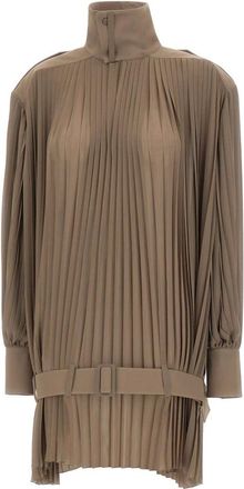 Maison Margiela Short Dresses, female, Brown, XS, Pleated High-neck Dress