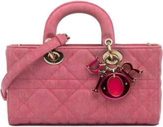 Dior 2022 Medium Denim Macrocannage Lady D Joy satchel - Pink