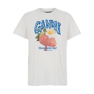 Ganni T-Shirts, female, White, Size: XS Basic Cotton Jersey T-shirt