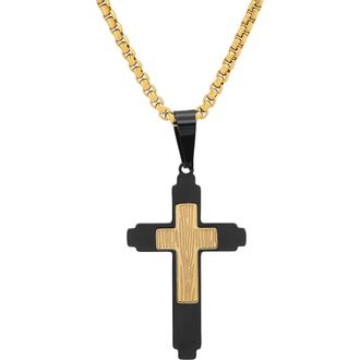 Steeltime Mens 18k Gold Plated Two Tone Cross Pendant Necklace at Nordstrom Rack