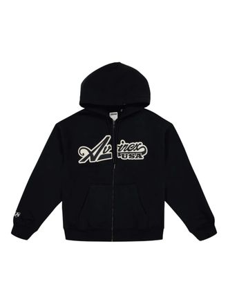 Avirex zip logo hooded hoodie - Black
