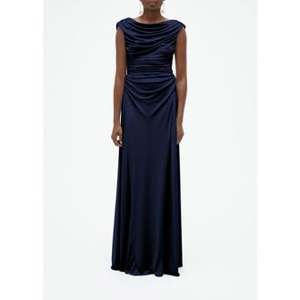 Amsale Draped Cowl Jersey Dress in Navy at Nordstrom, Size 12