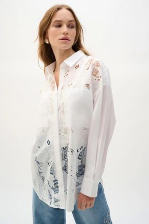 Joseph Ribkoff Cotton Lace Boxy Blouse With Embroidery in White at Nordstrom, Size X-Small